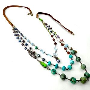 Wire Wrapped Multicolored Gemstone Boho Necklace, Sundance Inspired Necklace